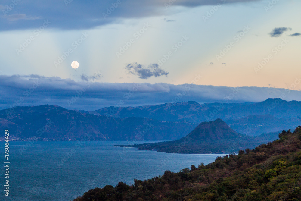 View of Atitlan lake and Cerro de Oro volcano, Guatemala