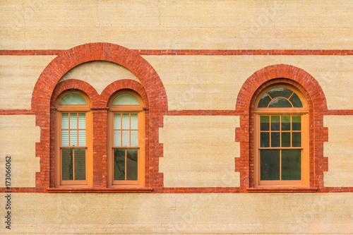 Konstfotografi Two windows in a row on facade of Flagler College front view, Saint Augustine, U