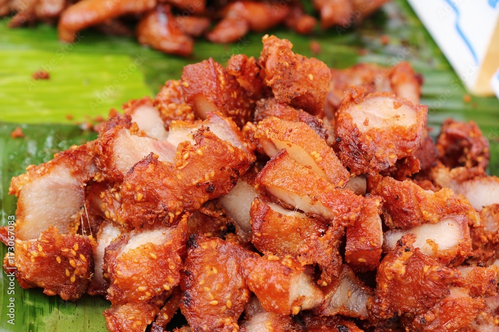 Fried pork with garlic in street food