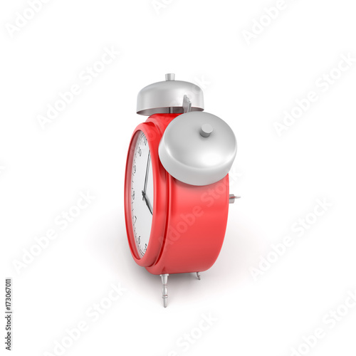 3d rendering of a red vintage alarm clock with double metal bells isolated on white background. © gearstd