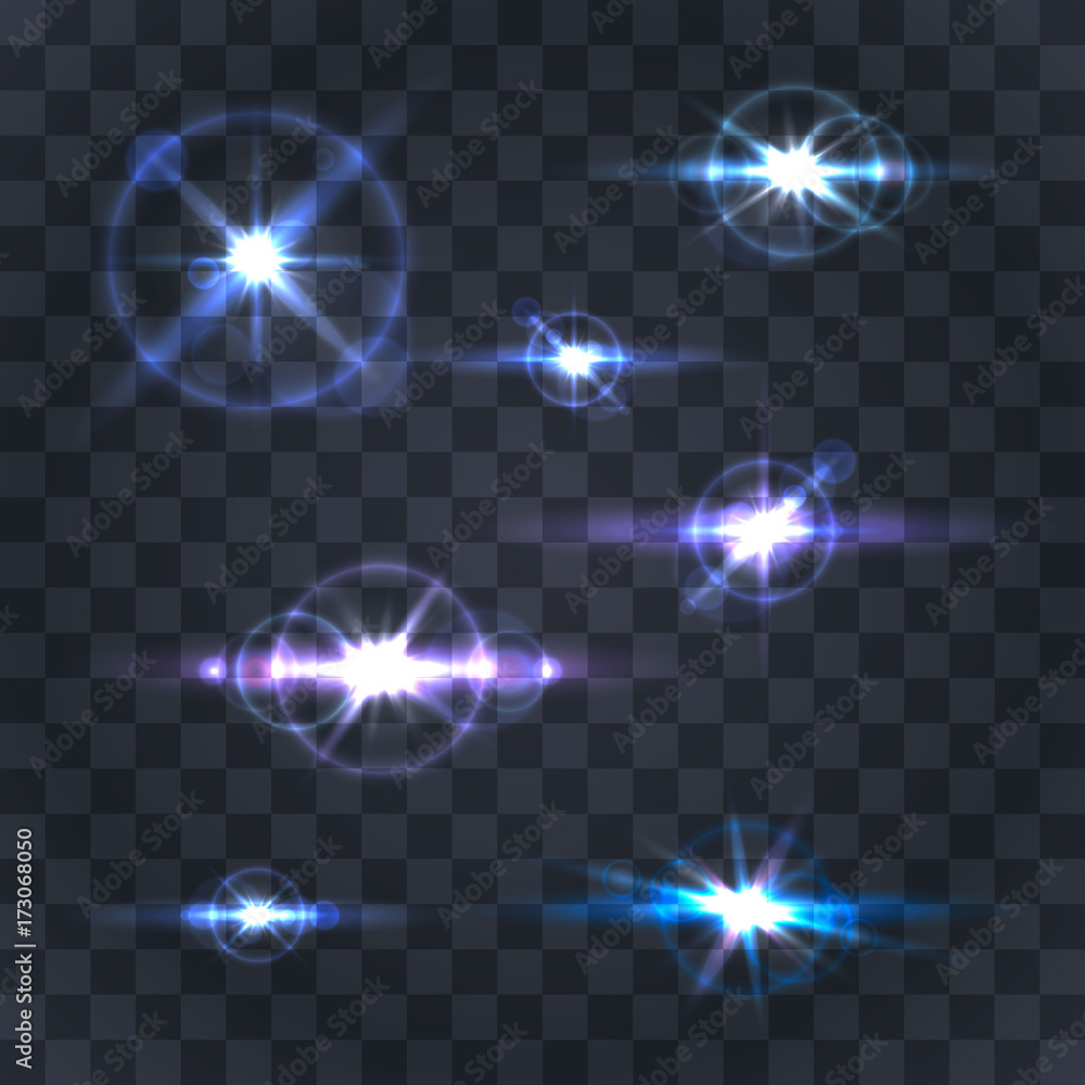 Lighting flare collection on a transparent background . Vector illustration