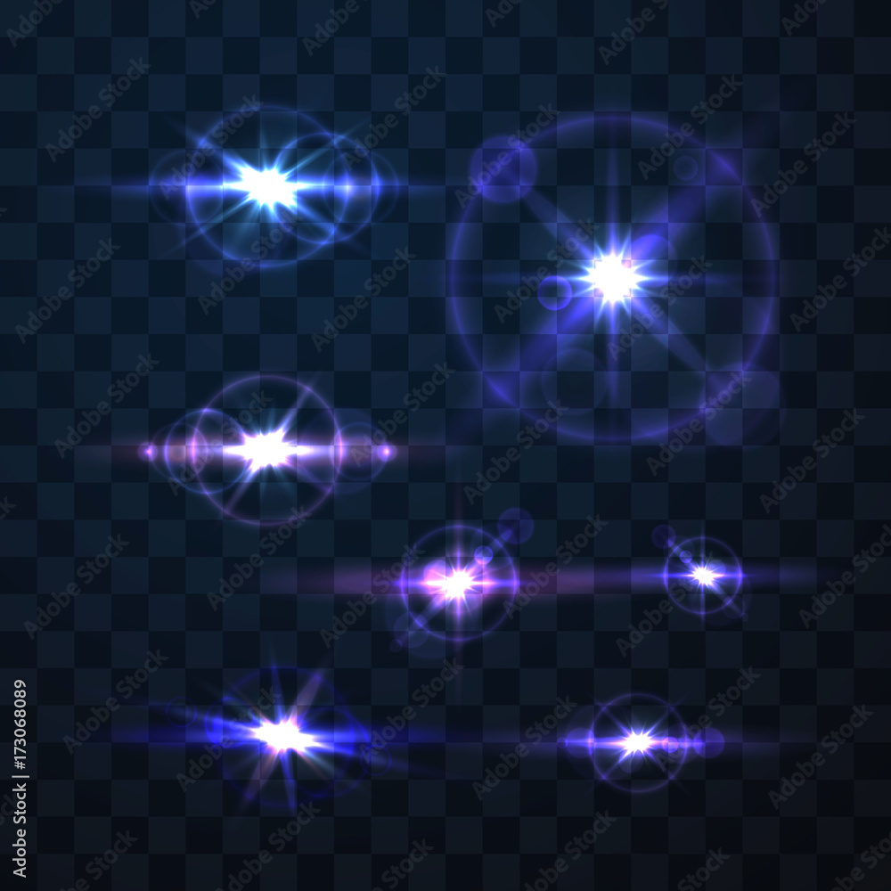 Lighting flare collection on a transparent background . Vector illustration Lighting flare collection on a transparent background . Vector illustration