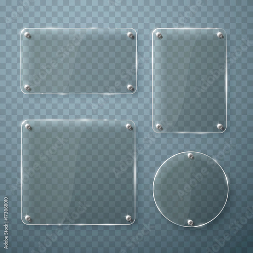 Set of glass frames on transparent background. Vector illustration