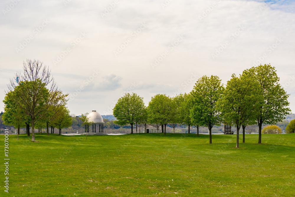 stone pavilion in park with trees green grass lawn hamilton ontario canada stone pavilion in park with trees green grass lawn hamilton ontario canada