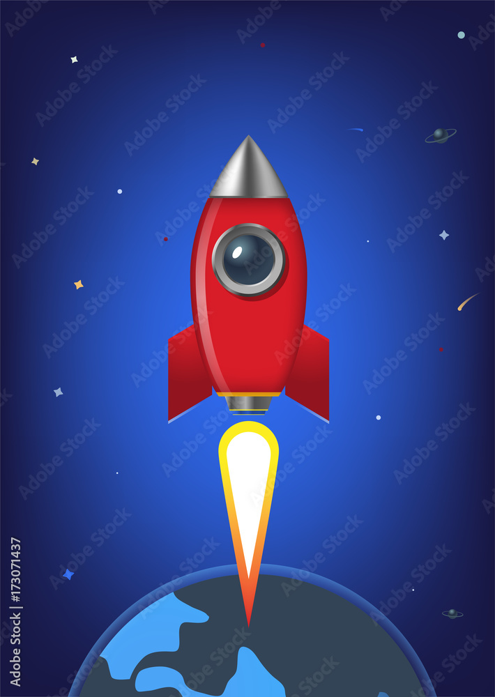 web illustration of a rocket in space