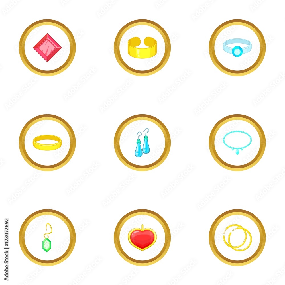 Bijou icons set, cartoon style Bijou icons set, cartoon style