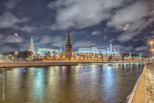 Stunning night view of Kremlin in the winter, Moscow, Russia