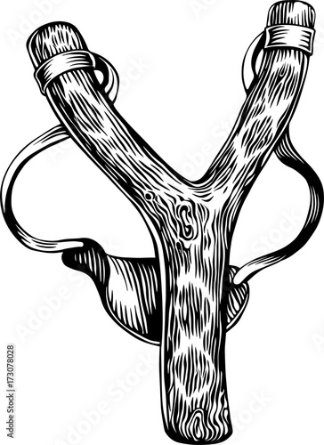 vector illustration with slingshot. beautiful icon and sticker with graphic pattern on a white background
