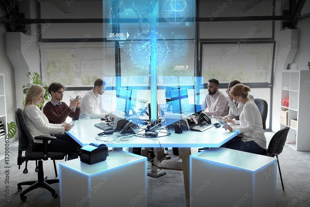 business team with computers working at office business team with computers working at office