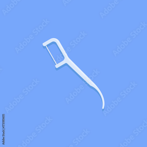 Toothpick with dental floss isolated on blue background. Flat style icon. Vector illustration.