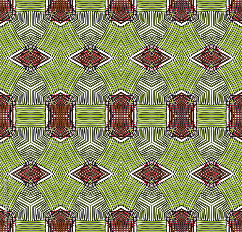 Seamless striped vector pattern. Vintage colored decorative repainting background with tribal and ethnic motifs. Abstract geometric roughly hatched shapes colored with hand drawn brush stokes.