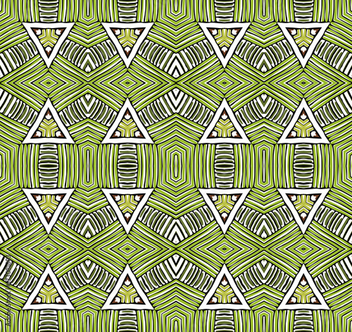 Seamless striped vector pattern. Vintage colored decorative repainting background with tribal and ethnic motifs. Abstract geometric roughly hatched shapes colored with hand drawn brush stokes.