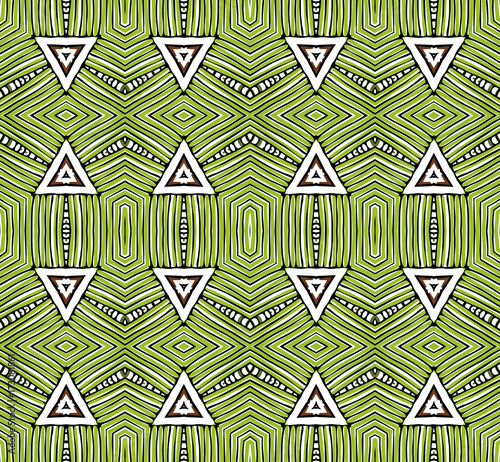 Seamless striped vector pattern. Vintage colored decorative repainting background with tribal and ethnic motifs. Abstract geometric roughly hatched shapes colored with hand drawn brush stokes.