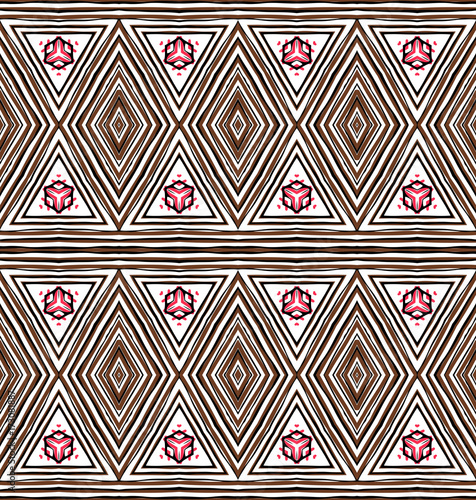Seamless striped vector pattern. Vintage colored decorative repainting background with tribal and ethnic motifs. Abstract geometric roughly hatched shapes colored with hand drawn brush stokes.