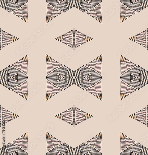 Seamless striped vector pattern. Vintage colored decorative repainting background with tribal and ethnic motifs. Abstract geometric roughly hatched shapes colored with hand drawn brush stokes.