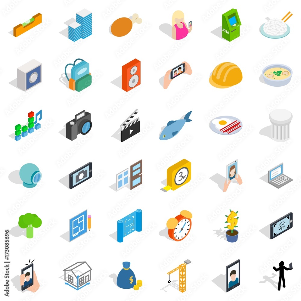 Characteristic icons set, isometric style Characteristic icons set, isometric style