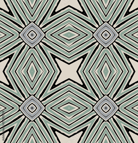 Seamless striped vector pattern. Vintage colored decorative repainting background with tribal and ethnic motifs. Abstract geometric roughly hatched shapes colored with hand drawn brush stokes.