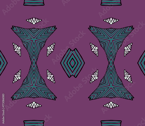 Seamless striped vector pattern. Vintage colored decorative repainting background with tribal and ethnic motifs. Abstract geometric roughly hatched shapes colored with hand drawn brush stokes.