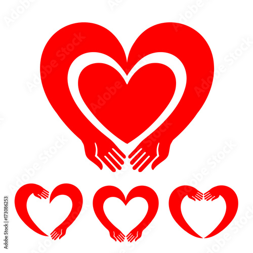 Set icons of heart hugs.