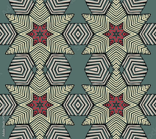 Seamless striped vector pattern. Vintage colored decorative repainting background with tribal and ethnic motifs. Abstract geometric roughly hatched shapes colored with hand drawn brush stokes.