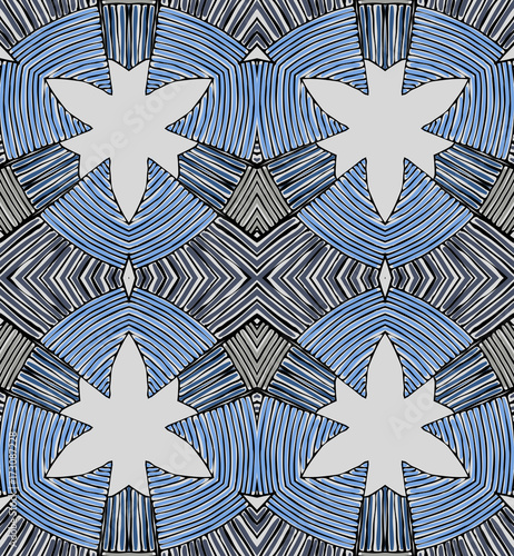Seamless striped vector pattern. Vintage colored decorative repainting background with tribal and ethnic motifs. Abstract geometric roughly hatched shapes colored with hand drawn brush stokes.