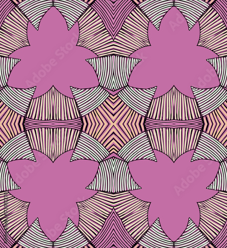 Seamless striped vector pattern. Vintage colored decorative repainting background with tribal and ethnic motifs. Abstract geometric roughly hatched shapes colored with hand drawn brush stokes.