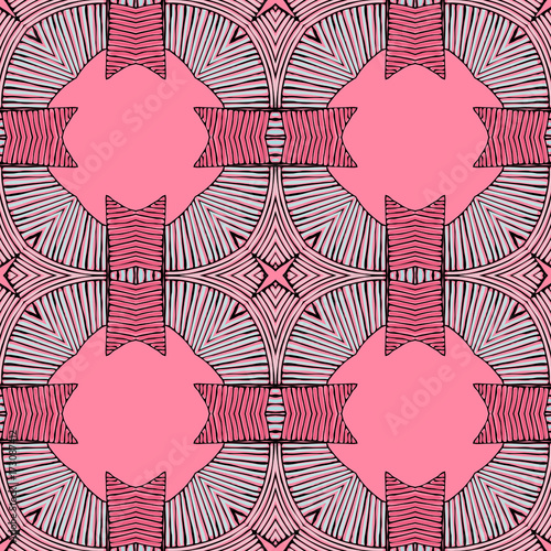 Seamless striped vector pattern. Vintage colored decorative repainting background with tribal and ethnic motifs. Abstract geometric roughly hatched shapes colored with hand drawn brush stokes.