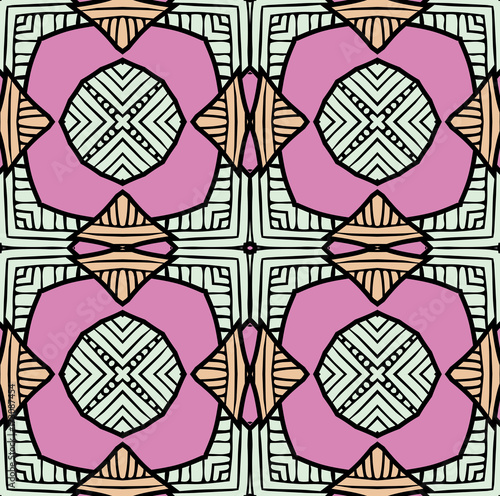 Seamless striped vector pattern. Vintage colored decorative repainting background with tribal and ethnic motifs. Abstract geometric roughly hatched shapes colored with hand drawn brush stokes.