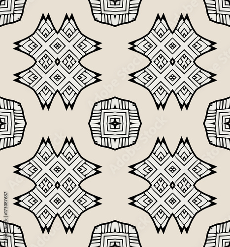 Seamless striped vector pattern. Vintage colored decorative repainting background with tribal and ethnic motifs. Abstract geometric roughly hatched shapes colored with hand drawn brush stokes.