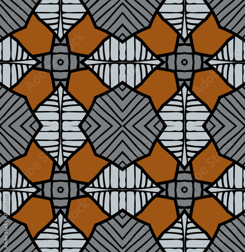 Seamless striped vector pattern. Vintage colored decorative repainting background with tribal and ethnic motifs. Abstract geometric roughly hatched shapes colored with hand drawn brush stokes.