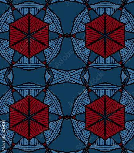 Seamless striped vector pattern. Vintage colored decorative repainting background with tribal and ethnic motifs. Abstract geometric roughly hatched shapes colored with hand drawn brush stokes.