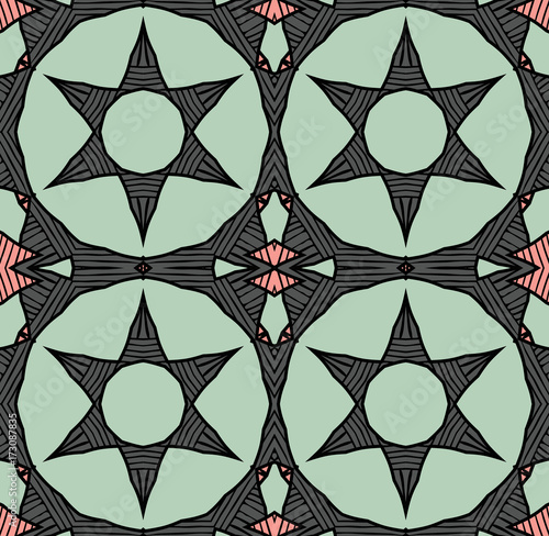Seamless striped vector pattern. Vintage colored decorative repainting background with tribal and ethnic motifs. Abstract geometric roughly hatched shapes colored with hand drawn brush stokes.