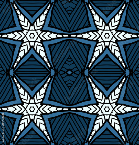 Seamless striped vector pattern. Vintage colored decorative repainting background with tribal and ethnic motifs. Abstract geometric roughly hatched shapes colored with hand drawn brush stokes.