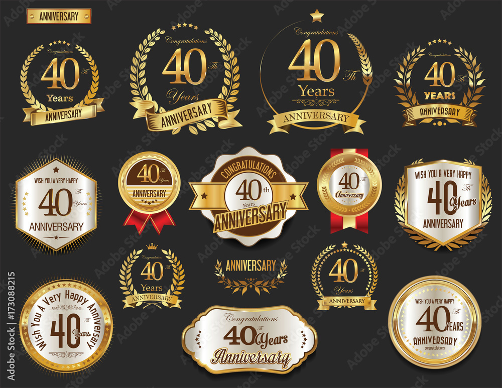 Obraz premium Anniversary golden laurel wreath and badges 40 years vector collection