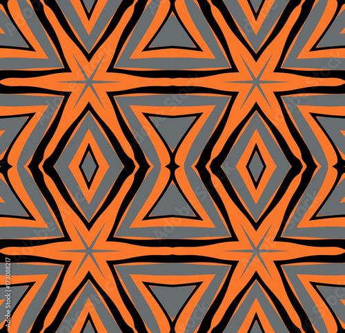 Seamless striped vector pattern. Vintage colored decorative repainting background with tribal and ethnic motifs. Abstract geometric roughly hatched shapes colored with hand drawn brush stokes.