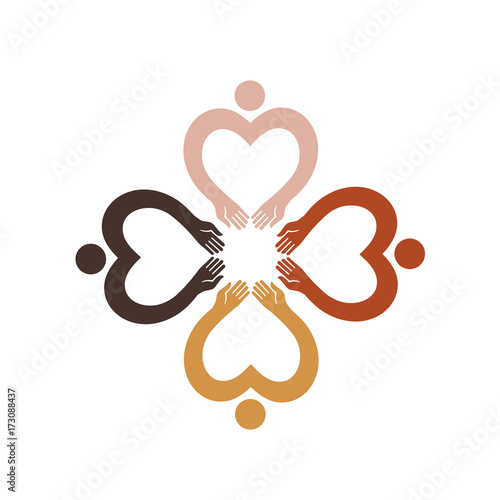 Flower quatrefoil, composed of four human figures with different skin color.
