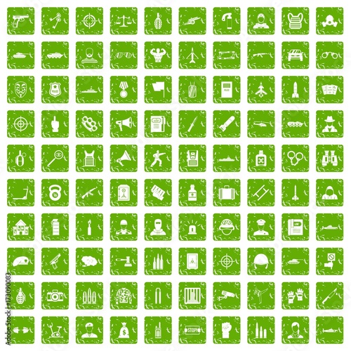100 officer icons set grunge green