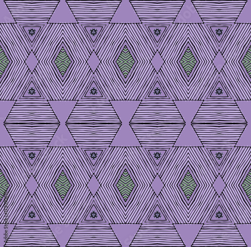 Seamless striped vector pattern. Vintage colored decorative repainting background with tribal and ethnic motifs. Abstract geometric roughly hatched shapes colored with hand drawn brush stokes.