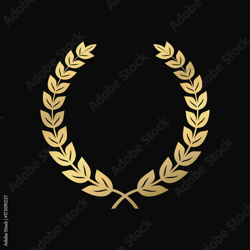 Gold laurel wreath. A symbol of victory, triumph. Vintage sign of respect. Vector illustration.