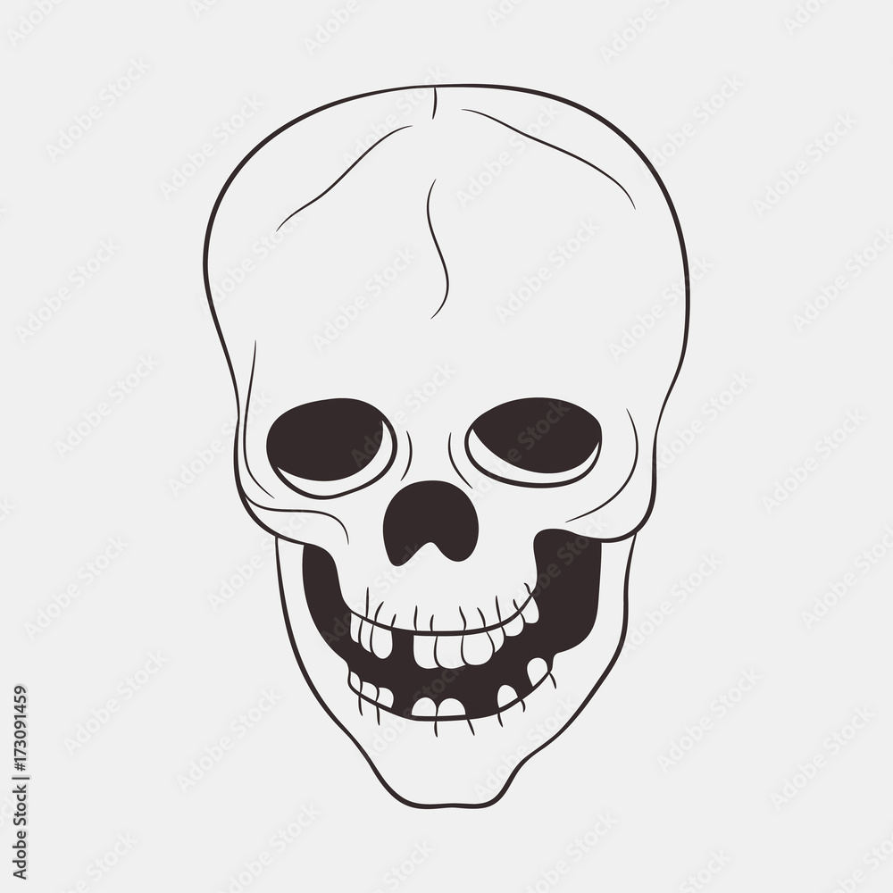Skull human with a lower jaw and teeth. Hand drawn vector illustration. Skull human with a lower jaw and teeth. Hand drawn vector illustration.