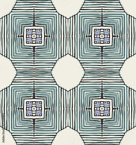 Seamless striped vector pattern. Vintage colored decorative repainting background with tribal and ethnic motifs. Abstract geometric roughly hatched shapes colored with hand drawn brush stokes.