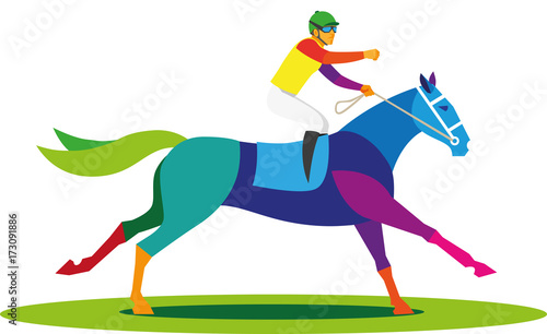 Young experienced jockey finishes first in his race at the racetrack