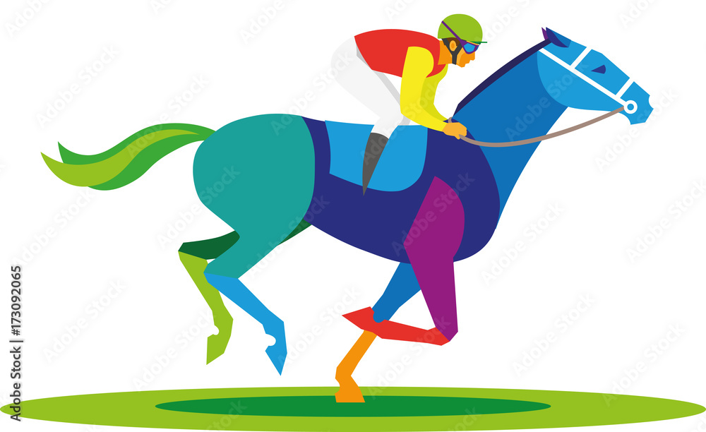 Young professional jockey is the leader in horse racing at the racetrack Young professional jockey is the leader in horse racing at the racetrack