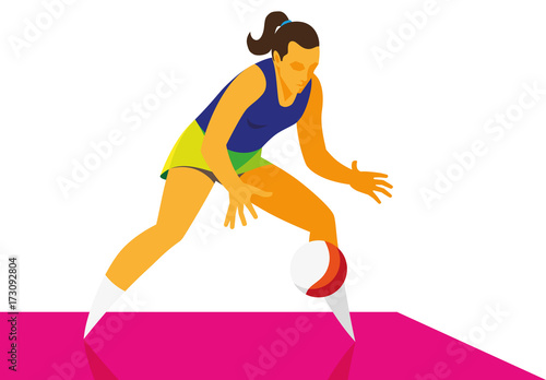 High girl student is a player in the netball that catches the ball