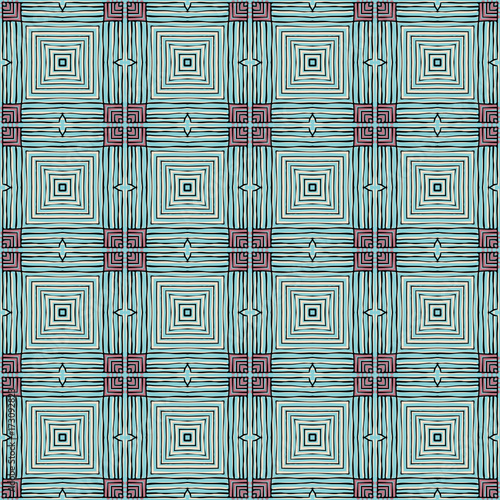 Seamless striped vector pattern. Vintage colored decorative repainting background with tribal and ethnic motifs. Abstract geometric roughly hatched shapes colored with hand drawn brush stokes.