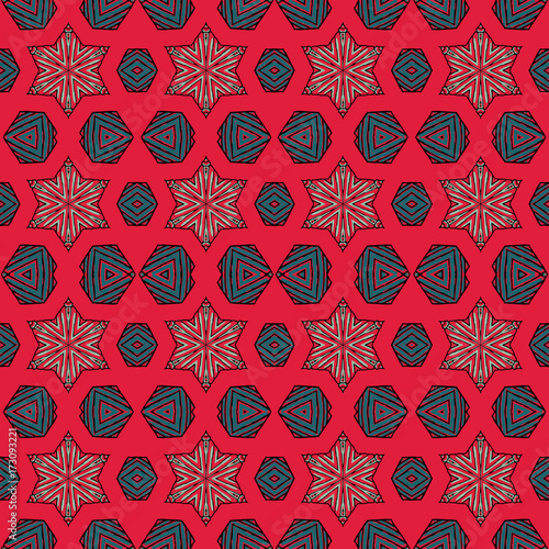 Seamless striped vector pattern. Vintage colored decorative repainting background with tribal and ethnic motifs. Abstract geometric roughly hatched shapes colored with hand drawn brush stokes.