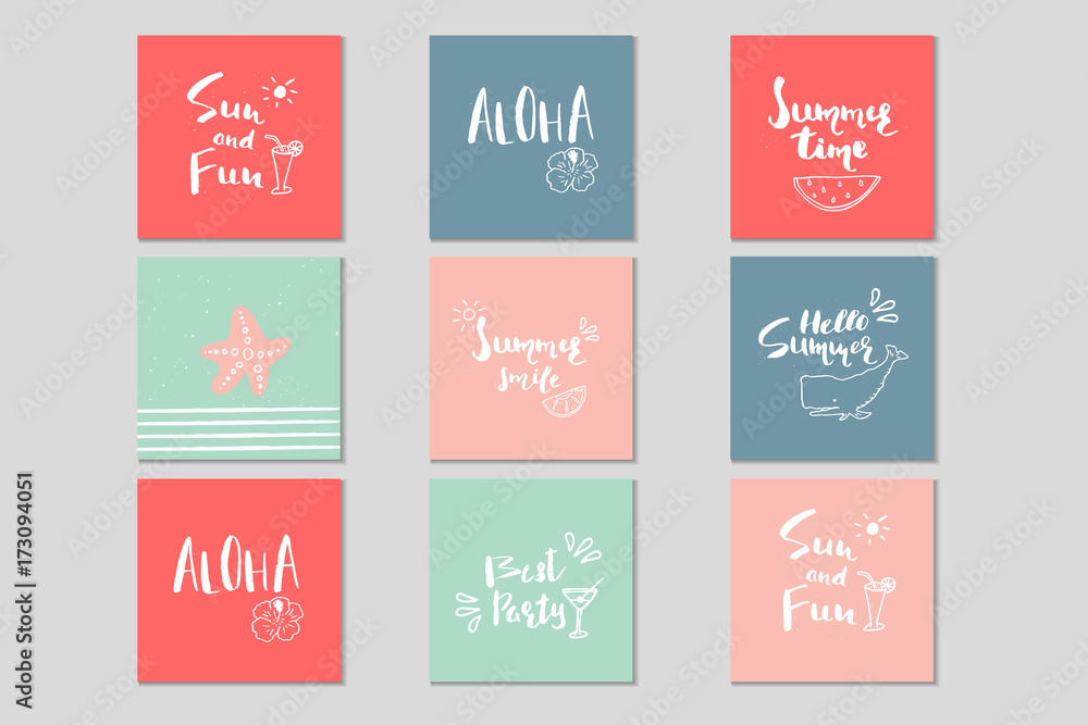 Fototapeta premium Beautiful summer poster with hand drawn lettering. Template for sail, tropical vacation