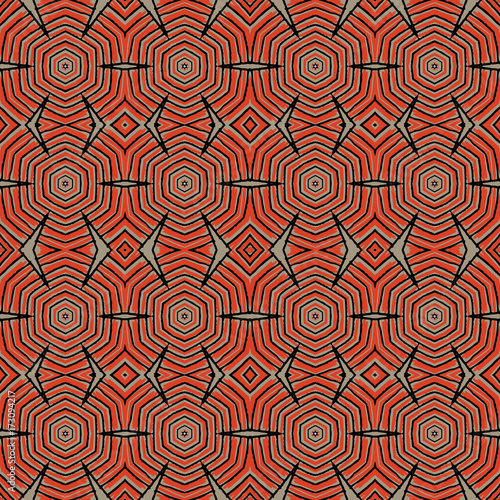 Seamless striped vector pattern. Vintage colored decorative repainting background with tribal and ethnic motifs. Abstract geometric roughly hatched shapes colored with hand drawn brush stokes.