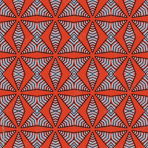 Seamless striped vector pattern. Vintage colored decorative repainting background with tribal and ethnic motifs. Abstract geometric roughly hatched shapes colored with hand drawn brush stokes.