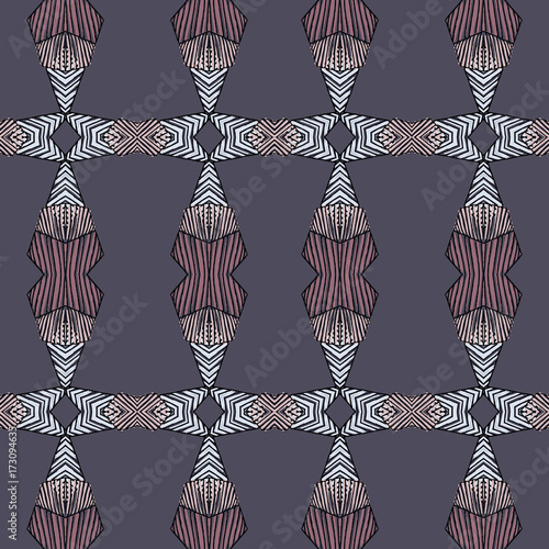 Seamless striped vector pattern. Vintage colored decorative repainting background with tribal and ethnic motifs. Abstract geometric roughly hatched shapes colored with hand drawn brush stokes.